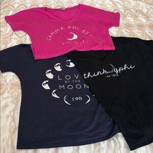 🌙 Bundle of 3 Gamma Phi Beta Navy Pink Black Recruitment V-neck Tee